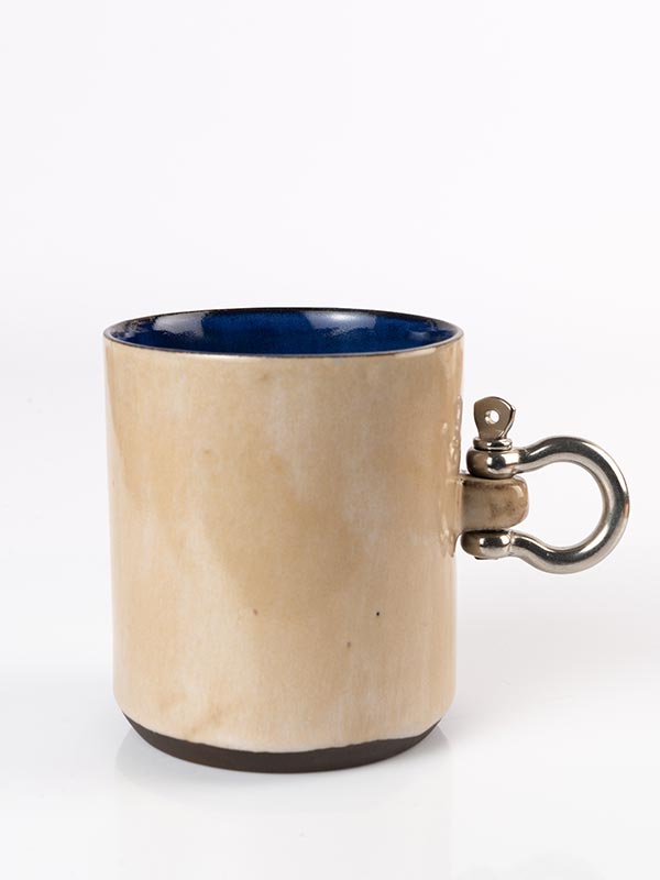 sailor-mug-bej-kobalt Metal Kulplu Kahve ve Fincan Mug İç Kobalt, Dış Bej - Görsel 1