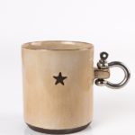 Metal Kulplu Kahve ve Çay Mug Bej Yıldızlı 270ml