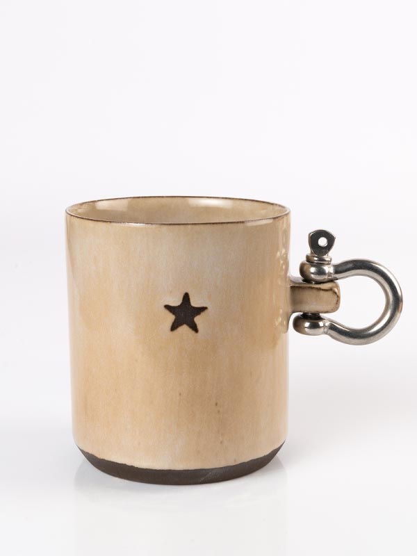 sailor-mug-bej-yıldızlı Metal Kulplu Kahve ve Çay Mug Bej Yıldızlı 270ml - Görsel 1