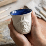 Poseidon Kabartmalı El Yapımı Kahve Fincanı, Okyanus Mavisi Yunan Mitolojisi 175 ml